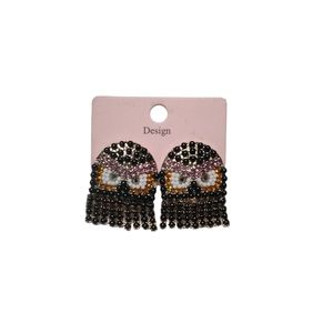 Dvacaman Beaded Halloween Owl Earrings Black